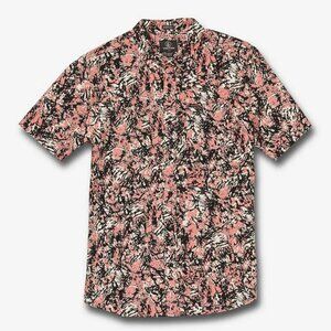 Volcom Trick Bag S/S Button Up Shirt Mens Size Large Pink/Black/Cream